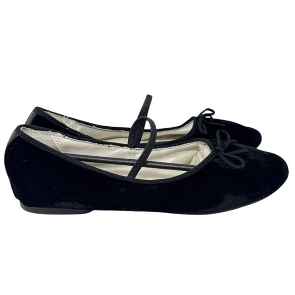 FD Flower Girl Design Black Velvet Ballet Flats with Bow & Elastic Strap - Picture 1 of 6